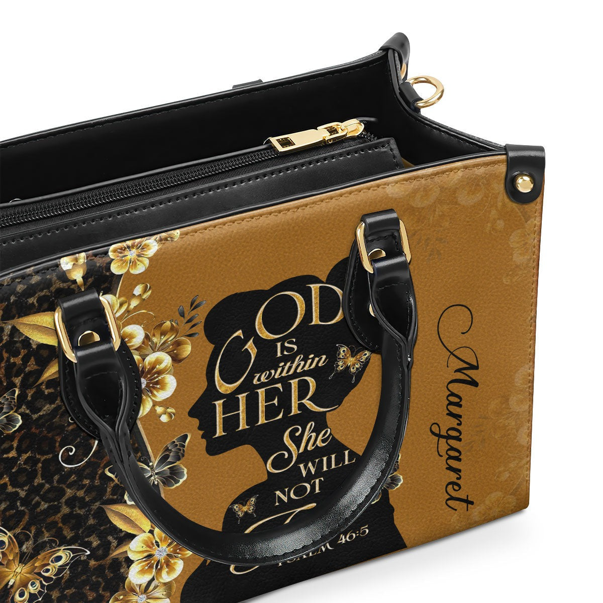 Personalized Christian Leather Handbag, God Is Within Her Psalm 46:5 Custom Name Purse, Faith Bible Verse Tote for Women BLAF28